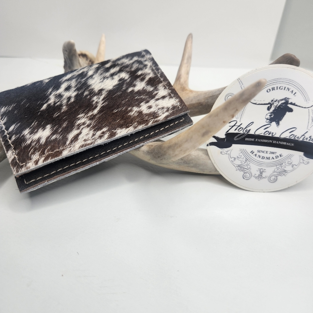 New Holy Cow Couture Brown/White Cowhide Card Holder ☆ Handmade ☆ OOAK
